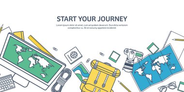 Seyahat ve Turizm. Düz stil. Dünya, earth harita. Küre. Gezi, Tur, yolculuk, yaz tatili. Seyahat, dünya çapında keşfetmek. Macera, sefer. Tablo, çalışma alanı. Gezgin. Gezinti veya rota