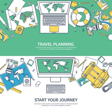 Seyahat ve Turizm. Düz stil. Dünya, earth harita. Küre. Gezi, Tur, yolculuk, yaz tatili. Seyahat, dünya çapında keşfetmek. Macera, sefer. Tablo, çalışma alanı. Gezgin. Gezinti veya rota