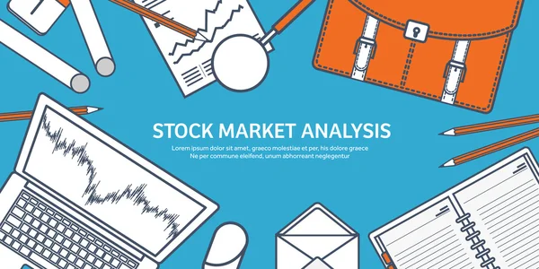 Vektör illüstrasyon. Düz arka plan. Piyasa ticareti. İşlem platformu , hesap. Para kazanmak, iş. Analysis. Investing.Line sanat. Kaplı. — Stok Vektör