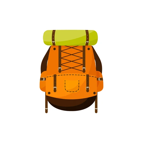 Mochila em um stzle plano. Ilustração vetorial. Bolsa de escola.Viajar, acampar ou caminhar. Turismo. Bagagem . —  Vetores de Stock