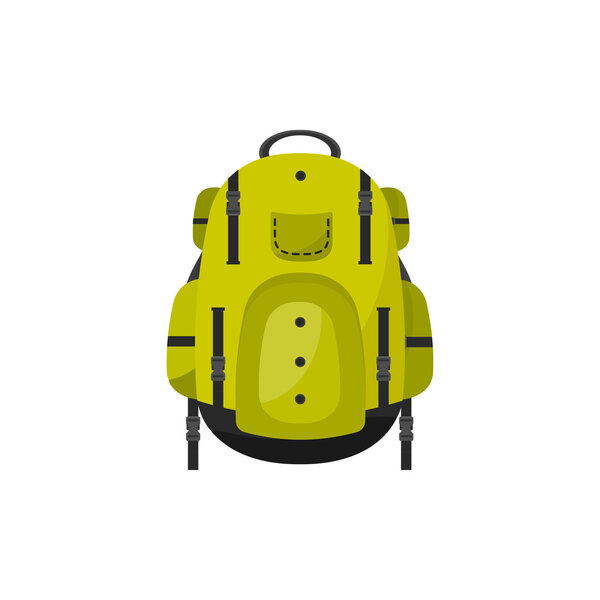 Backpack in a flat stzle. Vector illustration. School bag.Travel, camping or hiking. Tourism. Luggage.