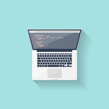 Programlama ve online kodlama. Düz stil. Web kursları. Internet UI tasarım. Uygulama geliştirme.