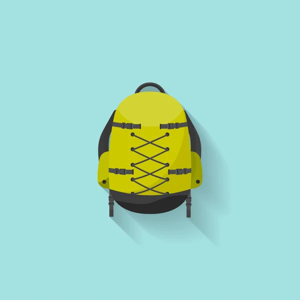 Rucksack in einem flachen stzle. Vektorillustration. Schultasche. Reisen, Zelten oder Wandern. Tourismus. Gepäck. — Stockvektor