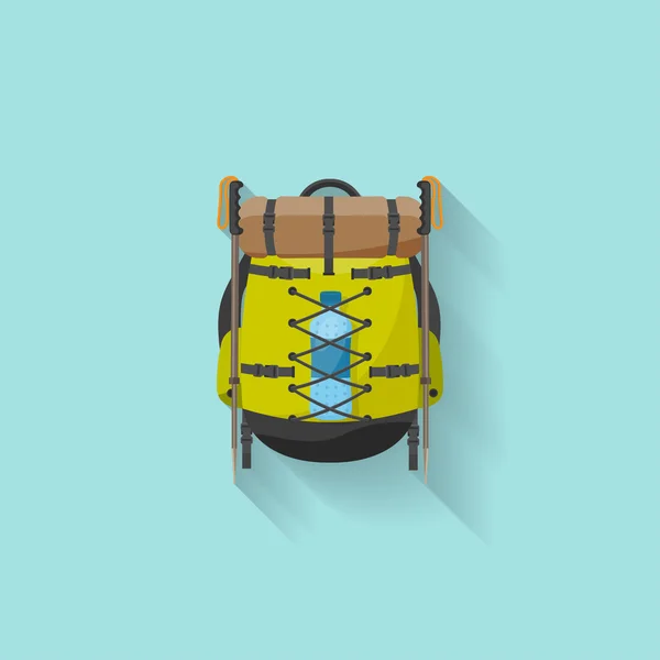 Mochila en un stzle plano. Ilustración vectorial. Bolso escolar.Viajes, camping o senderismo. Turismo. Equipaje . — Archivo Imágenes Vectoriales