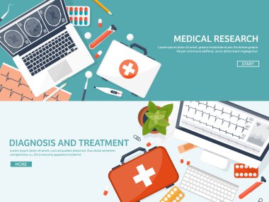Tıbbi düz arka plan. Sağlık, ilk yardım, araştırma, kardiyoloji. Tıp, çalışma. Kimya Mühendisliği, eczane.