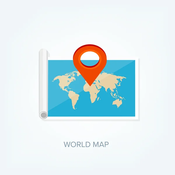 Mappa del mondo in stile piatto. Terra, globo. Navigazione. Percorso e destinazione. Icona . — Vettoriale Stock