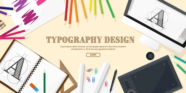 Graphic web design. Drawing and painting. Development. Illustration, sketching, freelance. User interface. UI. Computer, laptop.Typewriting. — Stock Vector