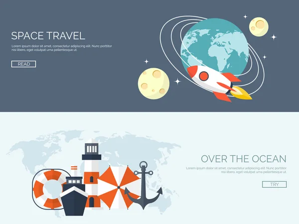 Fondo piatto di viaggio. Vacanze estive, vacanze. Aereo, barca, macchina in viaggio. Turismo, viaggio, viaggio . — Vettoriale Stock