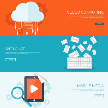 Vektör illüstrasyon. Düz arka plan. Sosyal medya, sohbet. Küresel iletişim. Dizüstü bilgisayar, bilgisayar, hoparlör. E-posta. Web sohbeti, internet mesajları. Sms.