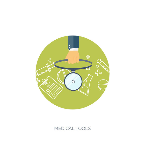 Vector illustration. Flat medical background. Health care,first aid, research,cardiology. Medicine,study. Chemical engineering,pharmacy.