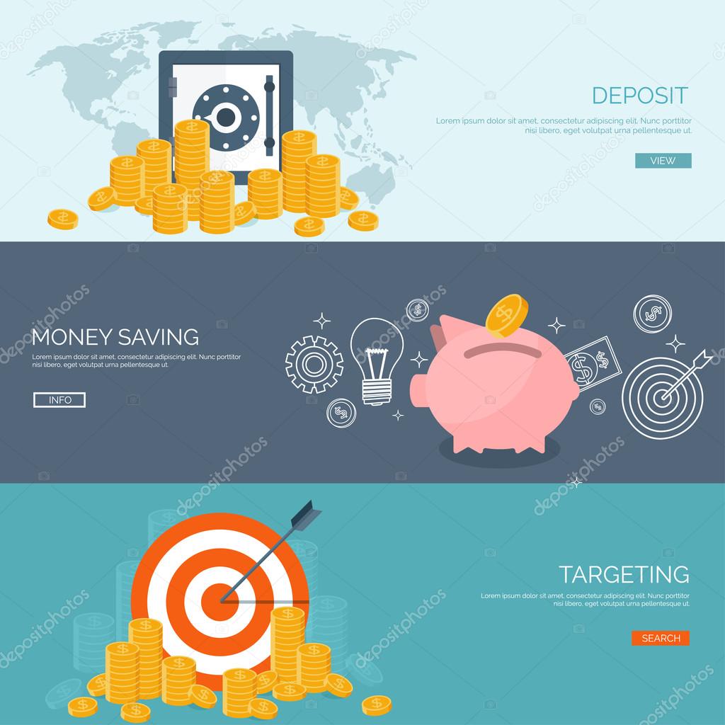 Flat vector illustration background. Money, money making. Web payments. World currency. Internet store, shopping. Pay per click. Business.