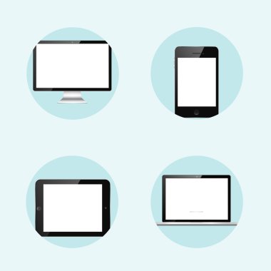 Vektör illüstrasyon. Gerçekçi dizüstü bilgisayar, tablet. Adaptif ui. Responcive web tasarımı.