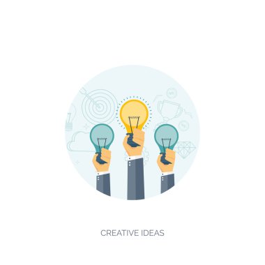 Vektör illüstrasyon. Düz arka planlar ayarlandı. Yeni fikirler, akıllı çözümler. İş hedefleri. Takım çalışması. Hedefleme.