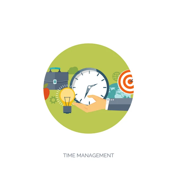 Vector illustration. Clock flat icon. World time concept. Business background. Internet marketing. Daily infographic. — ストックベクタ