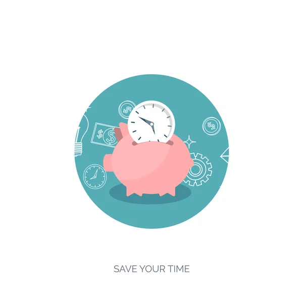 Vector illustration. Clock flat icon. World time concept. Business background. Internet marketing. Daily infographic. — 图库矢量图片