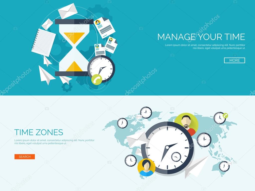 Vector illustration. Clock flat icon. World time concept. Business background. Internet marketing. Daily infographic.