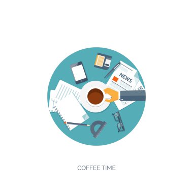 Vektör illüstrasyon. Düz başlık. Online haberler. Bülten, bilgi. İş, pazar. Mali rapor.