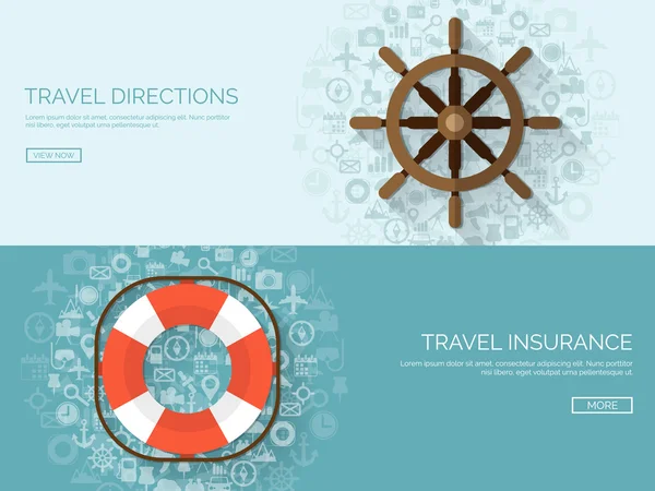 Fondo plano de viaje. Vacaciones de verano, vacaciones. Avión, barco, coche viajando. Turismo, viaje, viaje . — Vector de stock