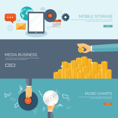 Vektör illüstrasyon. Düz arka plan. Music.production. Göster iş. Mp3, kompakt disk. Ses kaydı. Singind, karaoke. Ses mağazası.