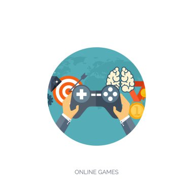 Düz joystick simgesi. Vektör illüstrasyon. Oyun. Online oyun.