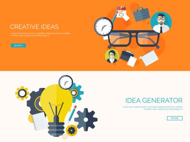 Vektör illüstrasyon. Düz arka planlar ayarlandı. Yeni fikirler, akıllı çözümler. İş hedefleri. Takım çalışması. Hedefleme.