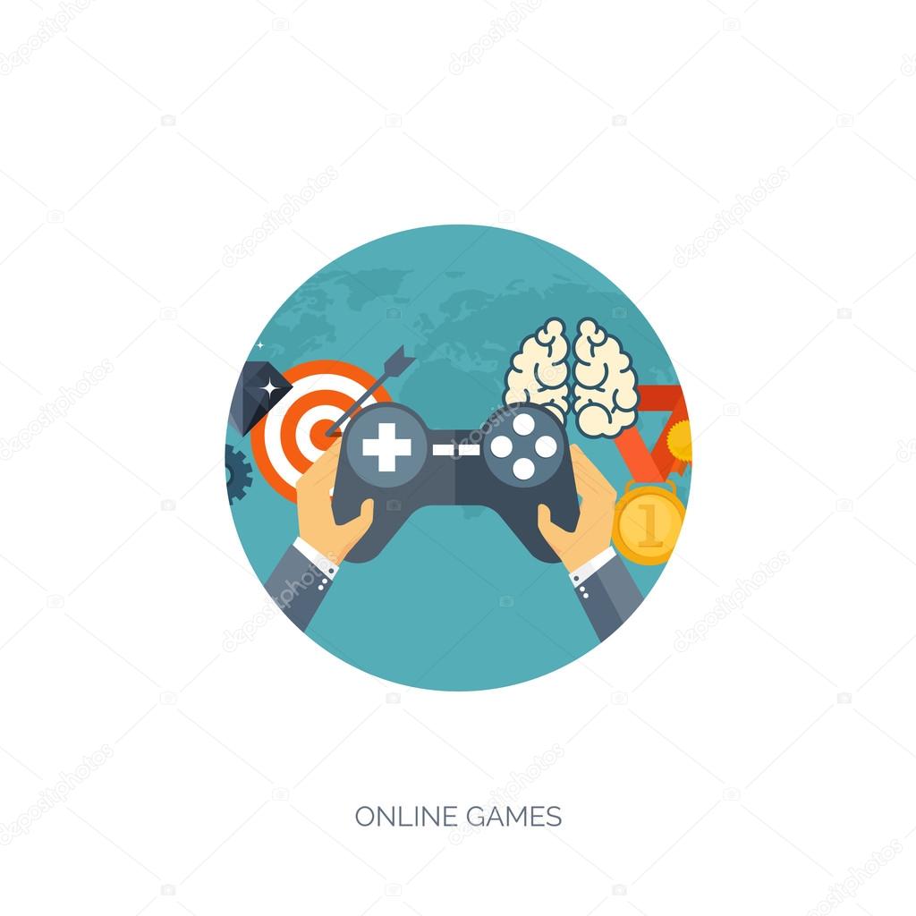 Flat joystick icon. Vector illustration. Gaming. Online game.