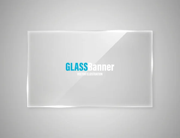 Glazen frame. Realistische glanzende transparante glazen banner met verblinding. Vectorontwerpelement. — Stockvector