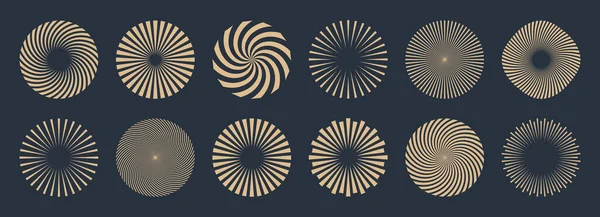 Collezione Vintage Sunburst. Raggi di sole dorati che scoppiano. Fuochi artificiali. Elemento di design logotipo o lettering. Raggi di tramonto radiali. Illustrazione vettoriale. — Vettoriale Stock