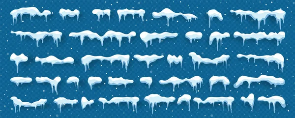 Nieve, casquetes aislados sobre fondo azul transparente. Nevadas con copos de nieve. Temporada de invierno. Elemento de diseño de tarjeta de Navidad. Ilustración vectorial. — Vector de stock