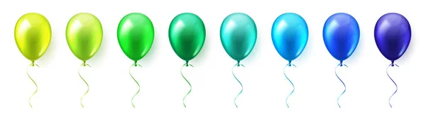 Ρεαλιστικό πολύχρωμο γυαλιστερό που φέρουν μπαλόνια αέρα. Πάρτι γενεθλίων. Κορδέλα. Γιορτή. Γάμος ή επετείος.Εικονογράφηση διάνυσμα. — Διανυσματικό Αρχείο