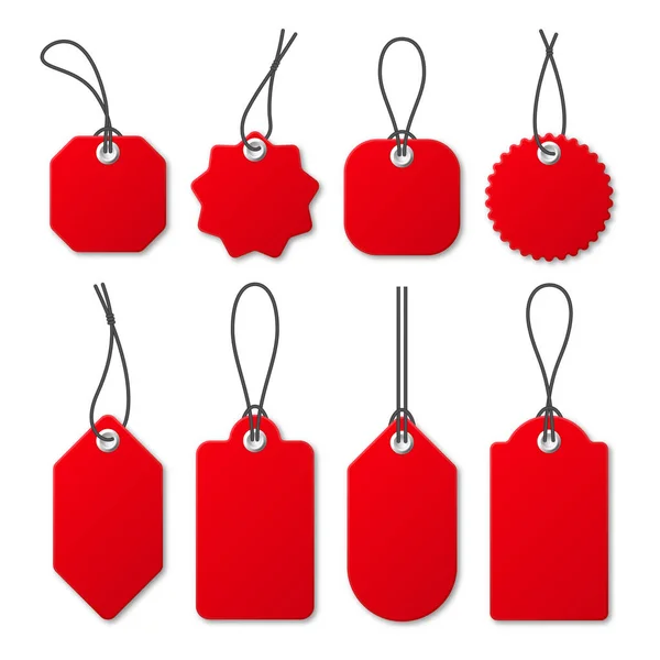 Collection réaliste d'étiquettes de prix rouges. Offre spéciale ou étiquette rabais shopping. Autocollant papier au détail. Badge de vente promotionnelle. Illustration vectorielle. — Image vectorielle