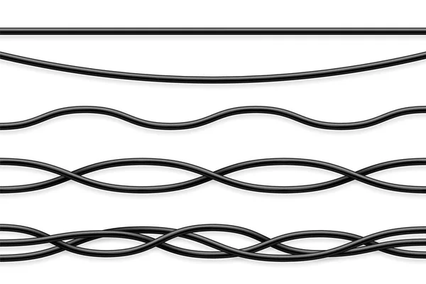 Flexibel kabelsamling. Svart elkabel. Realistisk ström- eller nätverkskabel. Vektorillustration. — Stock vektor