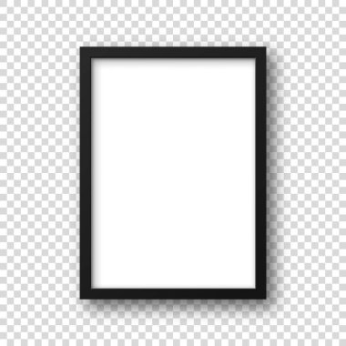 Şeffaf arkaplanda izole edilmiş gerçekçi resim çerçevesi. Boş poster maketi. Boş fotoğraf çerçevesi. Vektör illüstrasyonu.