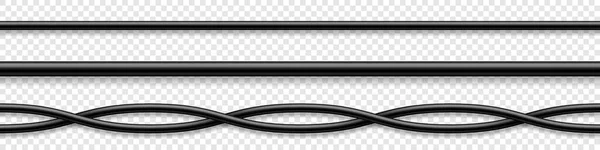 Collection de câbles flexibles. Fil électrique noir. Alimentation réaliste ou câble réseau. Illustration vectorielle. — Image vectorielle