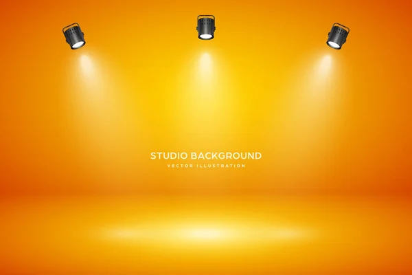Boş turuncu stüdyo, sahne ışığı efektiyle soyut bir arka plan. Ürün vitrini arka planı. — Stok Vektör