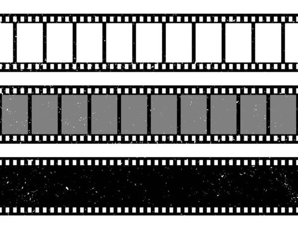 Coleção de tiras de filme Grunge. Velha tira de cinema retro. Gravação de vídeo. Ilustração vetorial. — Vetor de Stock