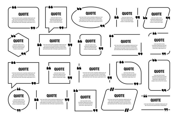 Set of isolated quote frames. Speech bubbles with quotation marks. Blank text box and quotes. Blog post template. Vector illustration.
