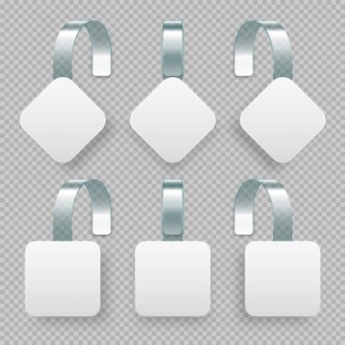 Boş süpermarket promosyon sallantıları. Rafların reklamları için gerçekçi bir vektör titreşim şablonu. İndirim ya da indirim etiketi. Özel teklif fiyat etiketi.