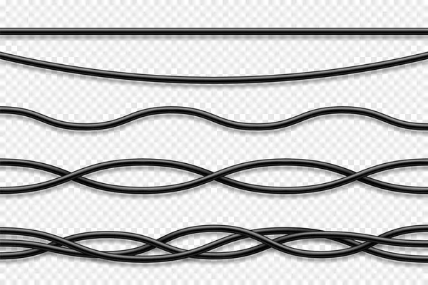 Flexibel kabelsamling. Svart elkabel. Realistisk ström- eller nätverkskabel. Vektorillustration. — Stock vektor