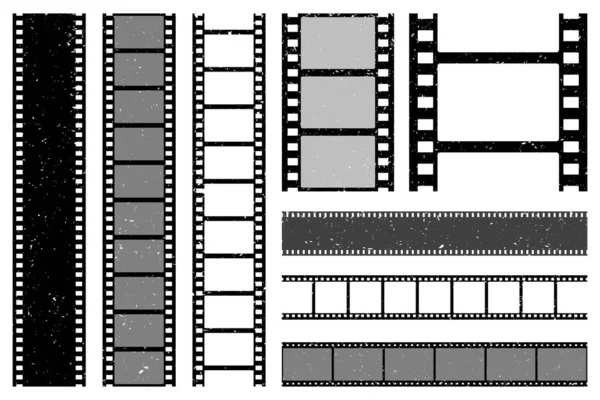 Película grunge tiras colección. Película de cine retro. Grabación de vídeo. Ilustración vectorial. — Vector de stock