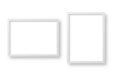 Gerçekçi resim çerçevesi beyaz arkaplanda izole edildi. Boş poster maketi. Boş fotoğraf çerçevesi. Vektör illüstrasyonu.