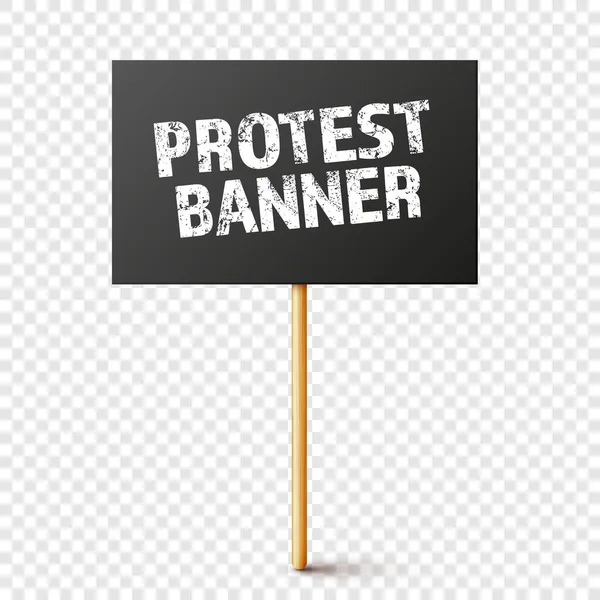Черный знак протеста с деревянным держателем. Реалистичный векторный демонстрационный баннер. Картонный макет картона удара. — стоковый вектор