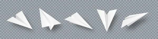 Realistic handmade paper planes collection on transparent background. Origami aircraft in flat style. Vector illustration. — Stock Vector