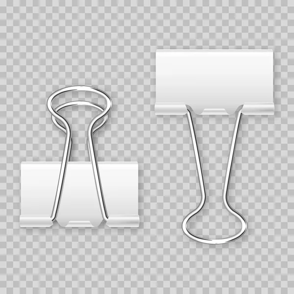 透明な背景に隔離された現実的な白い紙のバインダー。紙クリップホルダー。デザインモックアップ。ベクターイラスト. — ストックベクタ