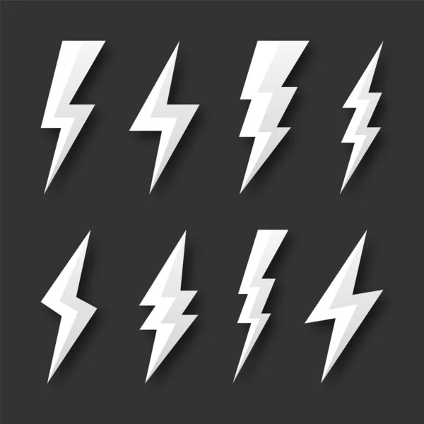 Lightning bolt colección de iconos. Símbolo de destello, rayo. Un simple rayo. Ilustración vectorial. — Archivo Imágenes Vectoriales