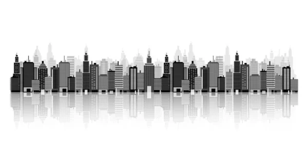 Set von Stadtsilhouetten. Stadtbild. Stadtsilhouette. Panorama. Midtown beherbergt Hochhäuser. Vektorillustration. — Stockvektor