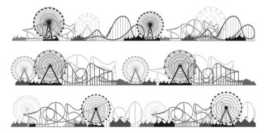 Dönme dolap. Lunapark karnavalı geçmişi. Sirk parkı. Hız treni. Vektör illüstrasyonu.