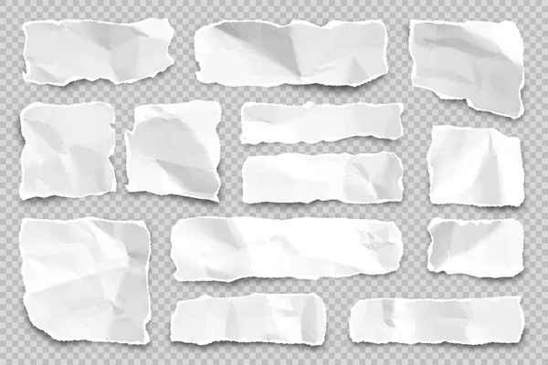 透明な背景に紙のストリップをリッピング.端が引き裂かれた現実的な砕いた紙屑。ノートブックページのシュレッド。ベクターイラスト. — ストックベクタ