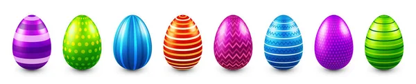 Πολύχρωμα πασχαλινά αυγά απομονωμένα σε λευκό φόντο. Εποχιακό στοιχείο ανοιξιάτικης διακόσμησης Παιχνίδι κυνηγιού αυγών. Εικονογράφηση διανύσματος. — Διανυσματικό Αρχείο