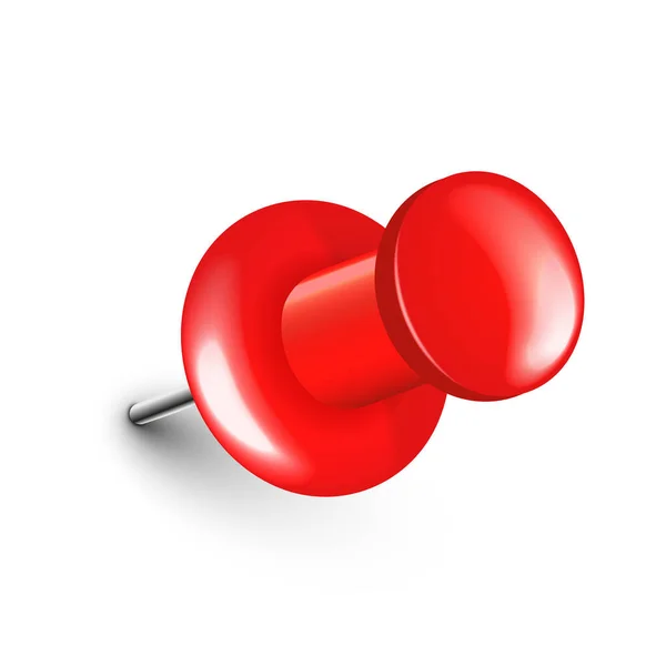 Realistický červený špendlík. Palubní takt izolovaný na bílém pozadí. Plastový tlačný kolík s jehlou. Vektorová ilustrace. — Stockový vektor